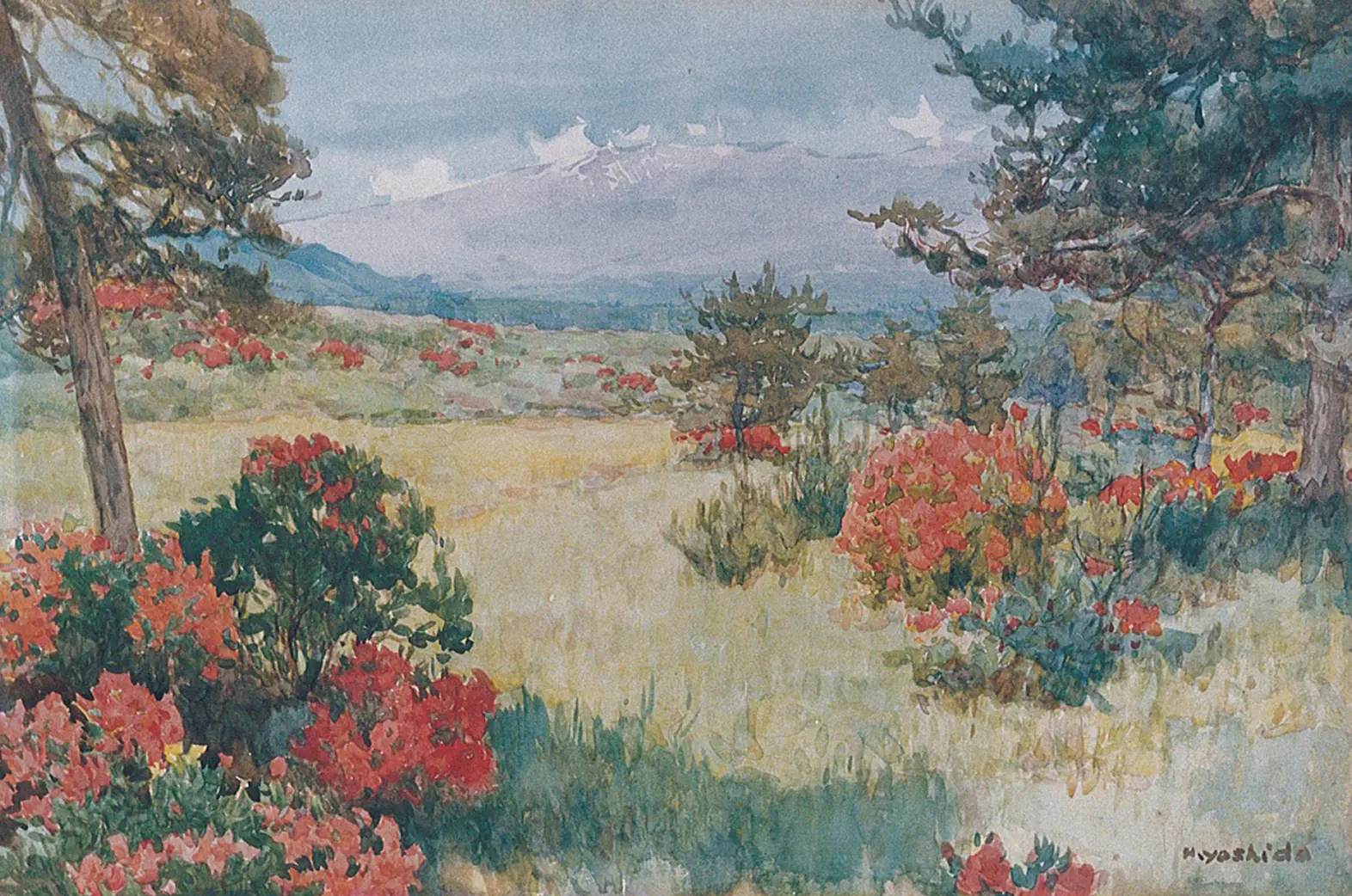吉田博《つつじの咲く高原》1909~1910年頃郡山市立美術館蔵